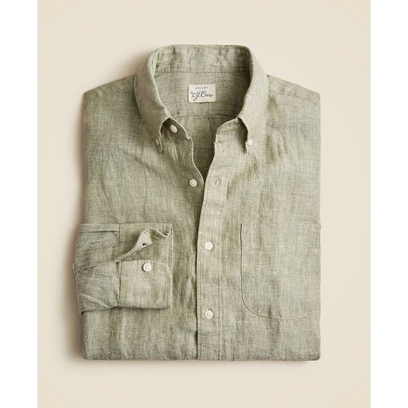 NWT J. Crew Slim Untuck Baird McNutt Irish Linen Shirt L Green J.Crew BW778 Mens - Picture 1 of 6